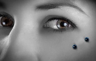 Upper Cheek – Anti Eyebrow Piercing Using Blue Surface Barbell