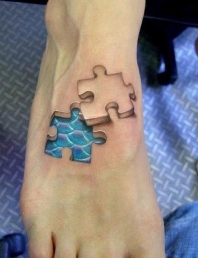 3d Puzzle Funny Tattoo On Foot
