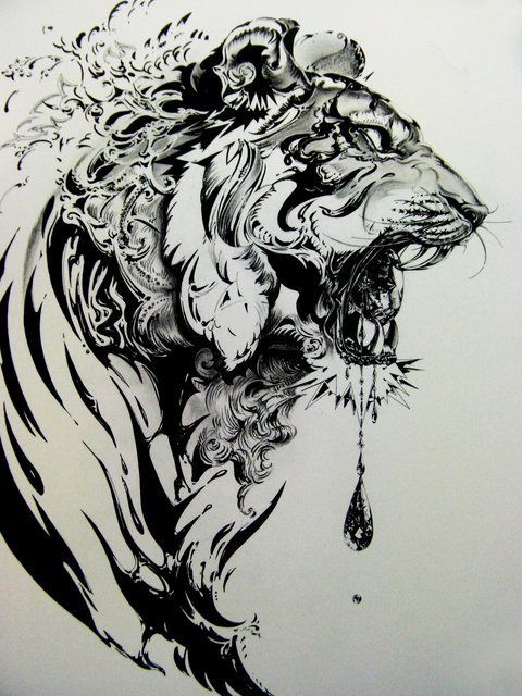 A Very Beautiful And Artistic Tiger Tattoo Design