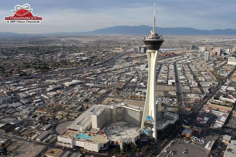 Adorable Aerial View Of Stratosphere Tower And City