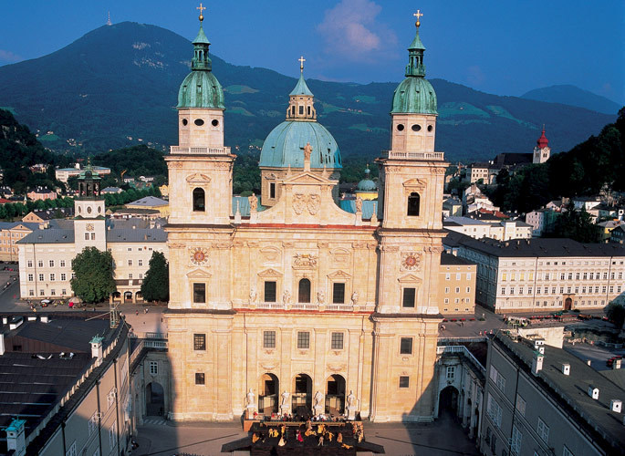 Aerial View Of Front Facade Of The Salzburger Dom