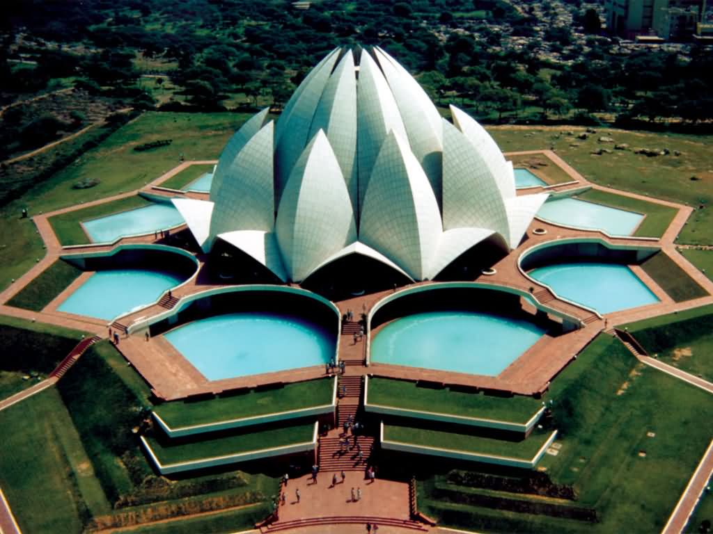 Aerial View Of The Lotus Temple In New Delhi