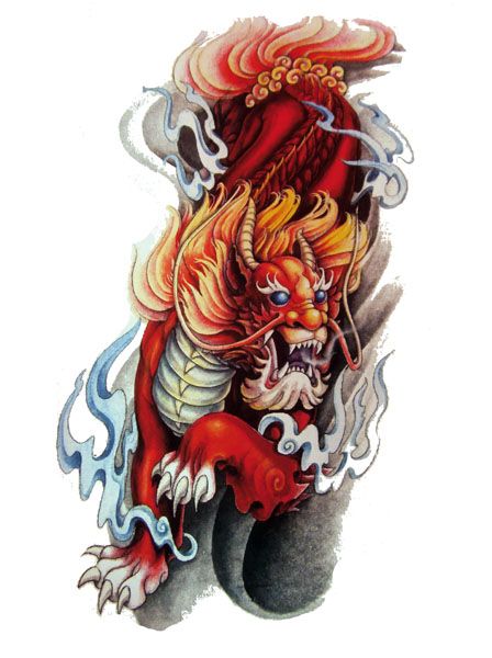 Amazing Colorful Japanese Lion Tattoo Design
