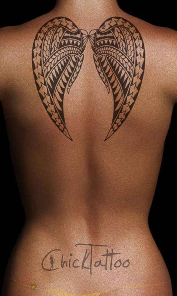 Amazing Polynesian Angel Wings Tattoo Design On Back By Chick Tattoo