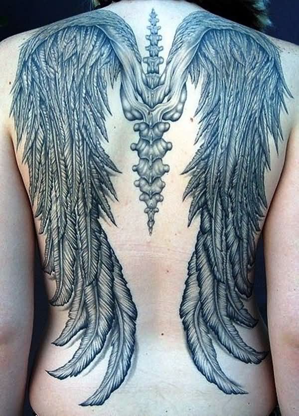 Astonish Angel Wings Tattoo Design On Back