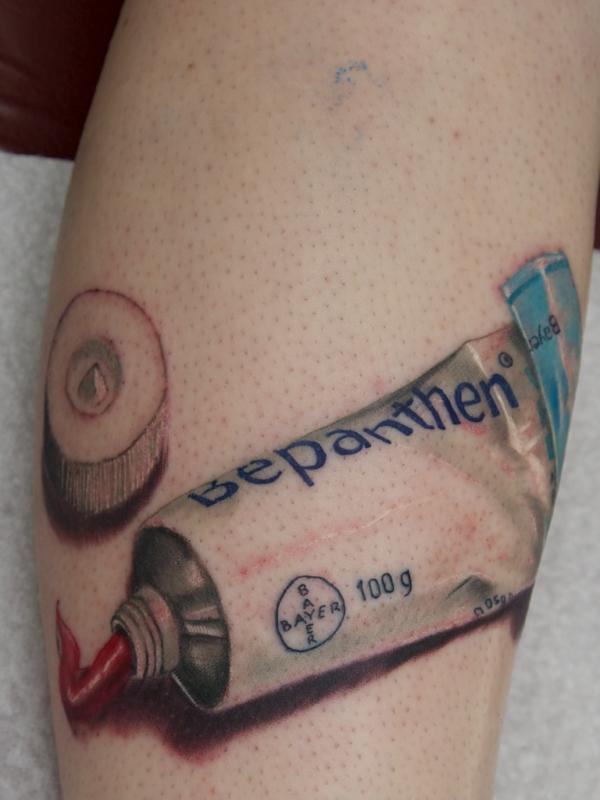 Bepanthen Funny Tattoo On Leg