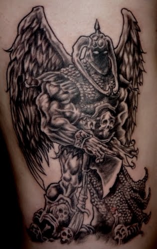 Black & Grey Monster Angel Of Death Tattoo