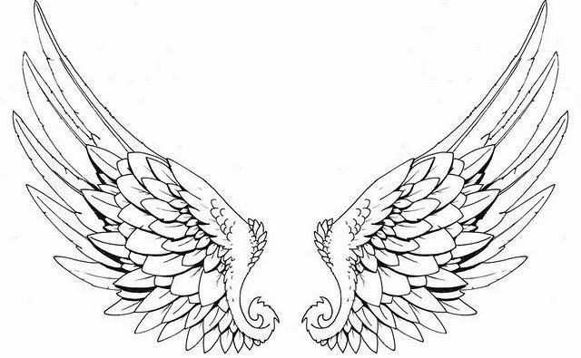 Black Outline Angel Wings Tattoo Stencil