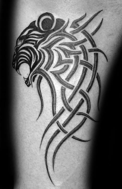 Black Tribal Tiger Tattoo On Forearm
