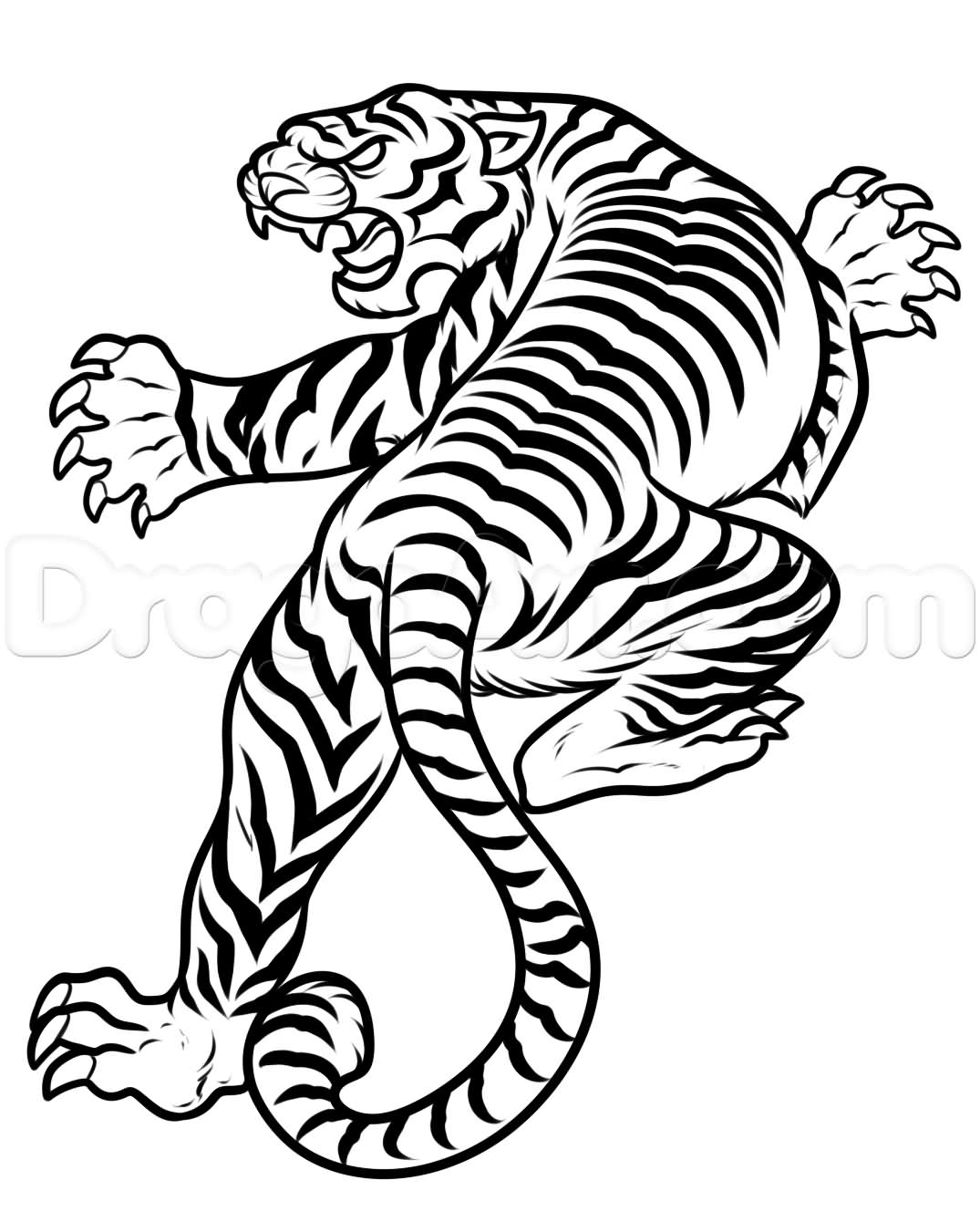 Black & White Climbing Tiger Tattoo Stencil