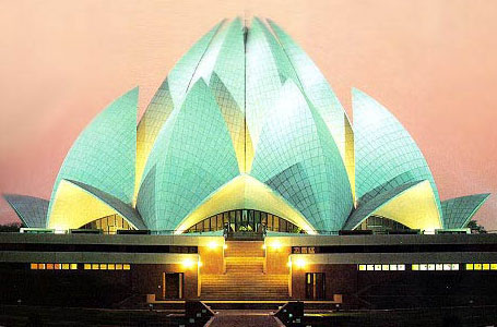 Blue And Yellow Lights At the Lotus Temple At Night