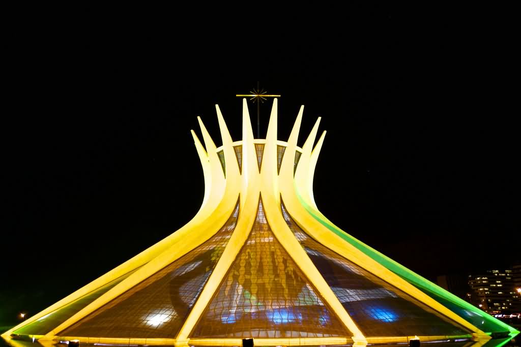 Cathedral of Brasília Lit Up At Night