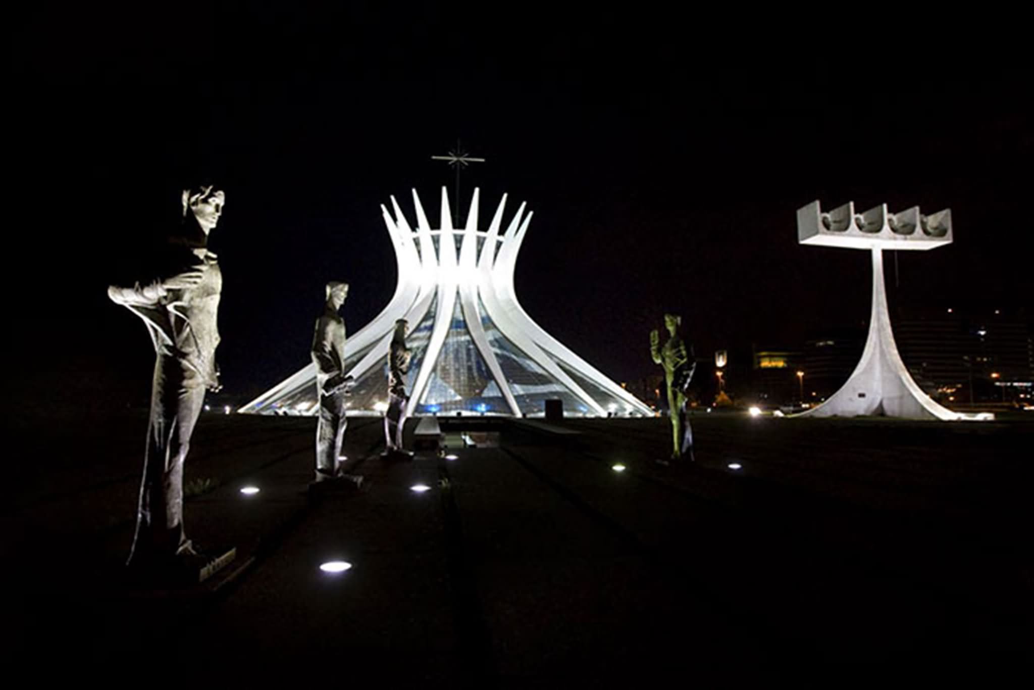 Cathedral of Brasília With White Night Lights