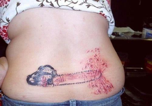 Chainsaw Tramp Funny Tattoo On Hip