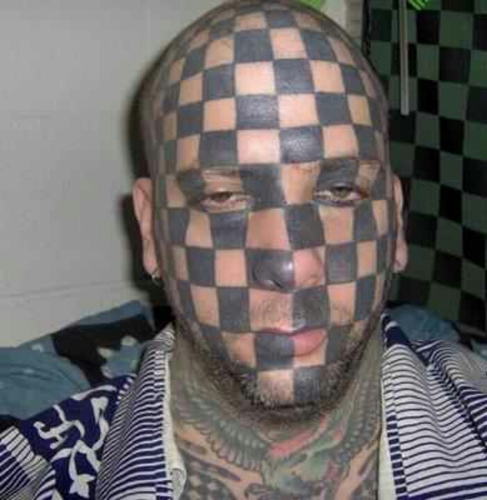Checkerboard Funny Tattoo On Face