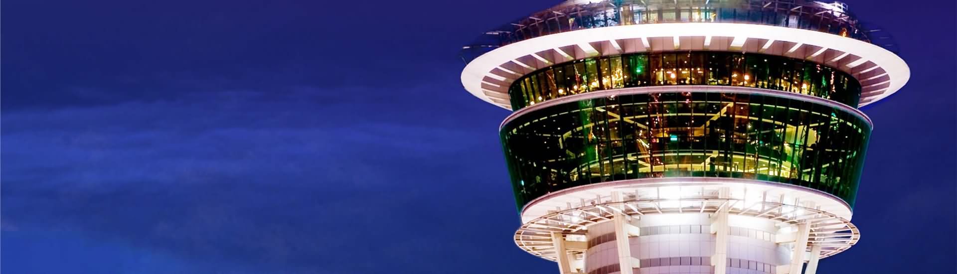 Closeup Of Observation Deck Of Macau Tower At Night