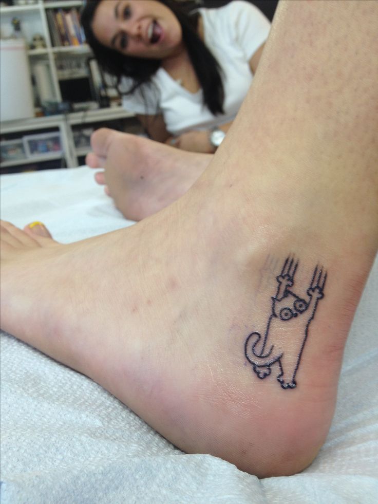Crawling Cat Funny Tattoo On Ankle