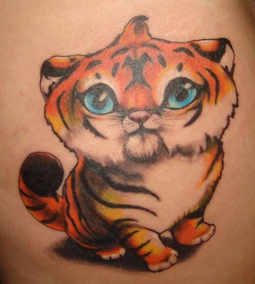 Cute Animated Baby Tiger Tattoo by Electro-Girlie