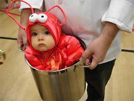 Cute Funny Kid In Lobster Costume