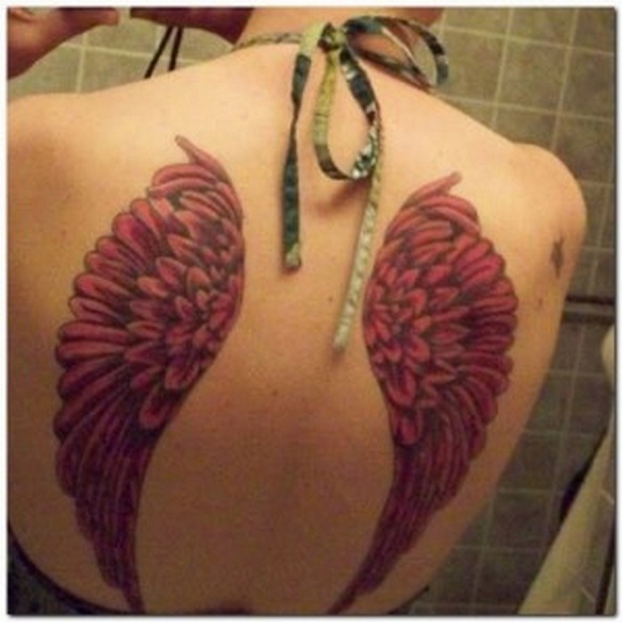 Cute Red Angel Wings Tattoos on Back For Girls
