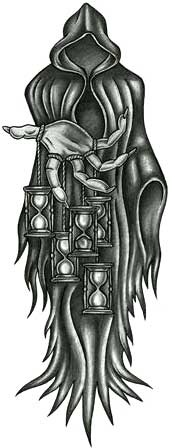 Dark Grey Angel Of Death Tattoo Design For Sleeve