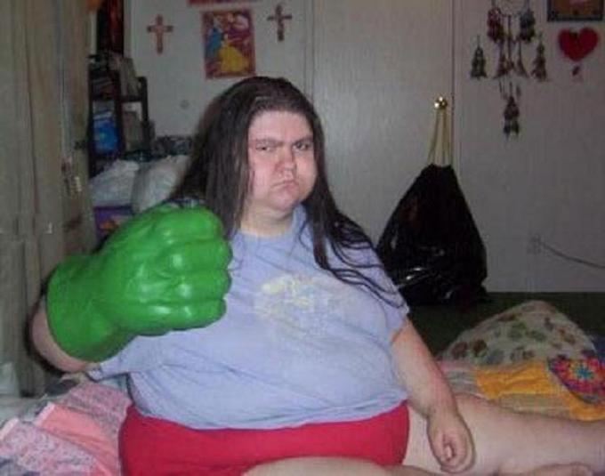 Fat Woman Showing Hulk Punch Funny Picture