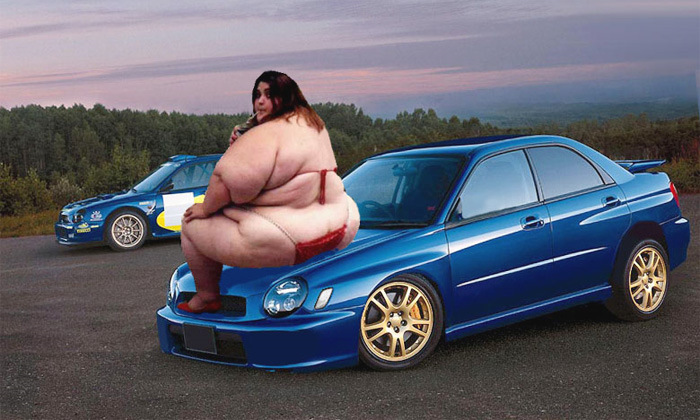 Funny Fat Girl Sitting On Car bumper