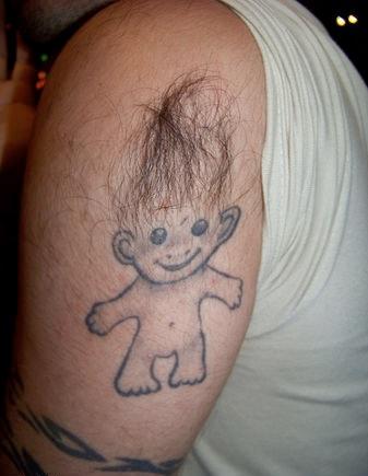 Funny Hairy Boy Tattoo On Upper SHoulder