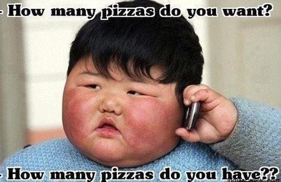 Funny Hungry Kid Ordering For Pizzas