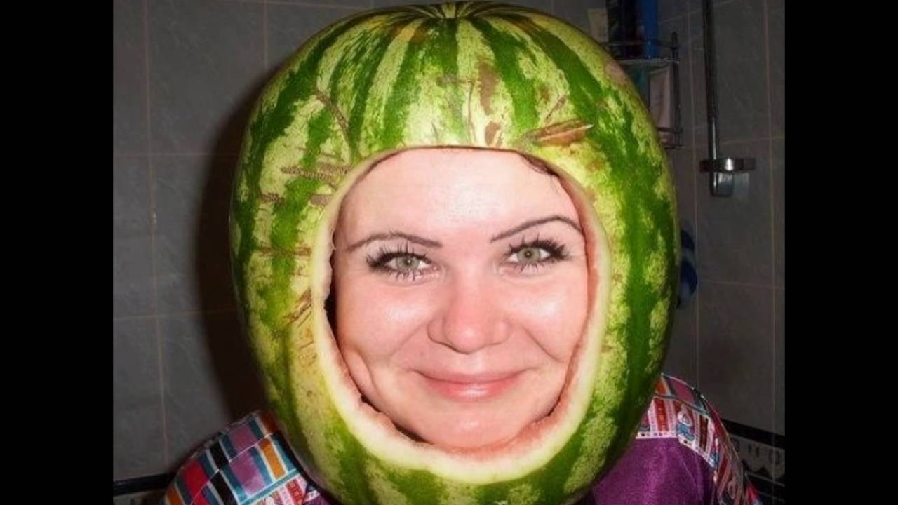 Funny Woman Wearning Watermelon Helmet