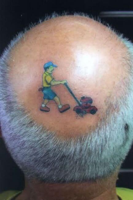 Gardener Mowing Head Hair Funny Tattoo