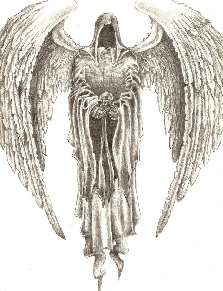 Grey Ink Angel Of Death With Skull Tattoo Design