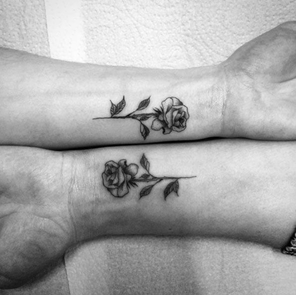 Grey Ink Small Rose Wrist Tattoo Design For Couples