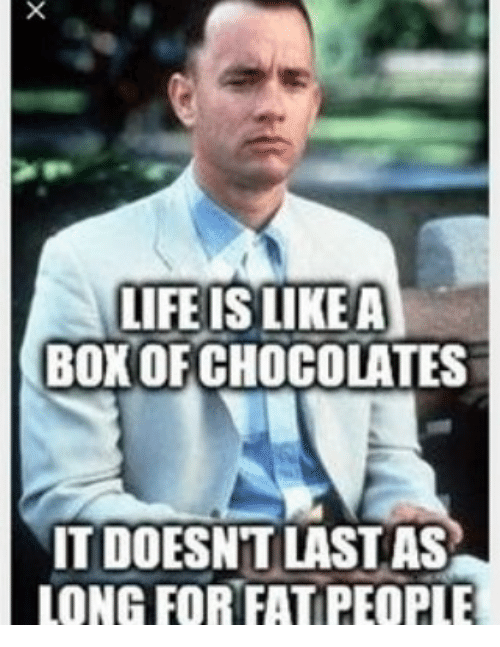 Life Is Like A Box Of Chocolates It Doesn’t Last As Long For Fat People Funny Fat Meme
