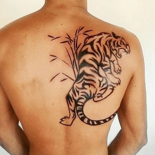 Lined Tiger With Branches On Back