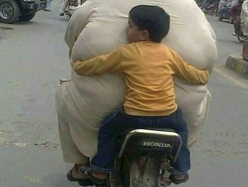 Little Kid With Fat Man On Bike Funny Picture