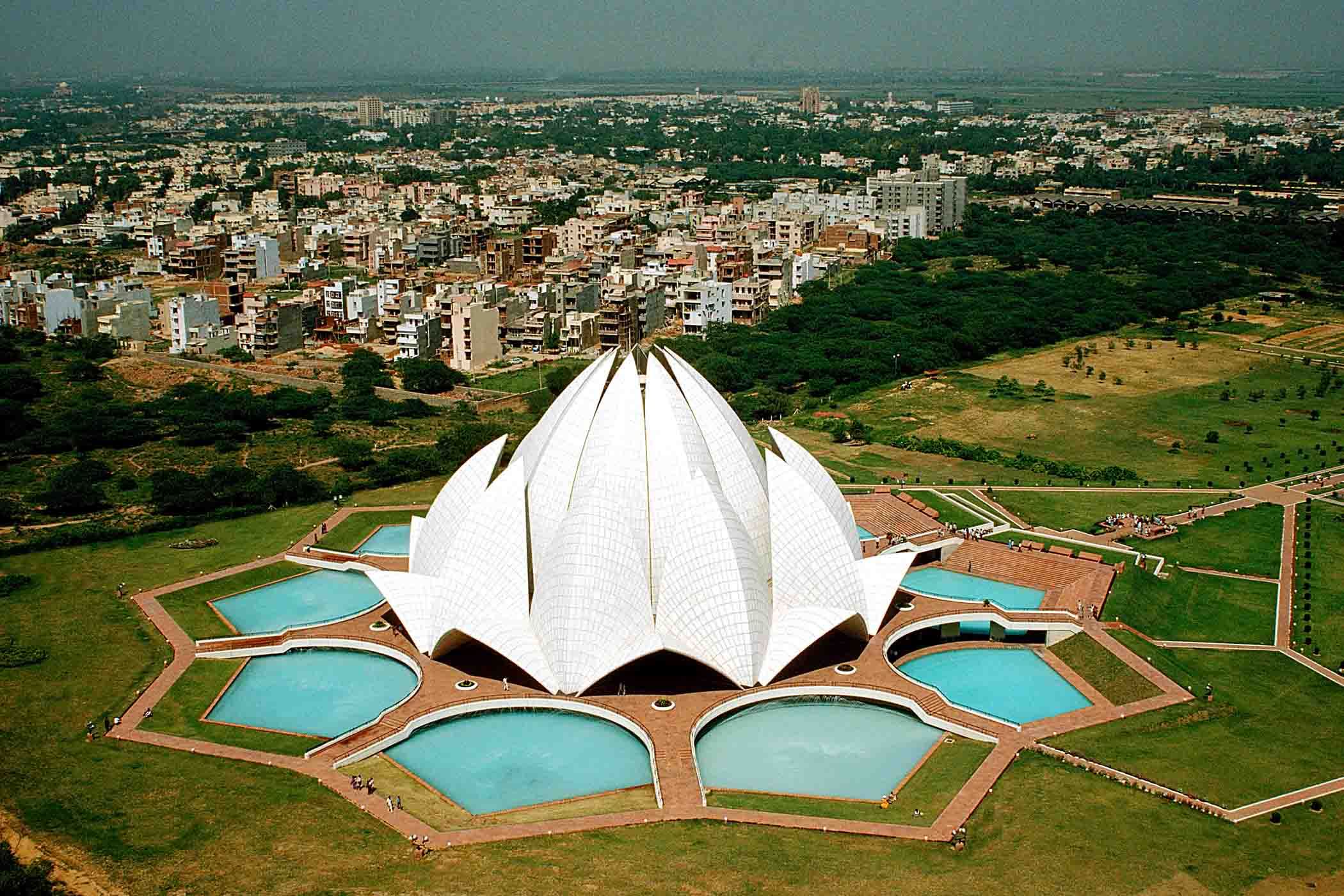 Lotus Temple Aerial View In Delhi