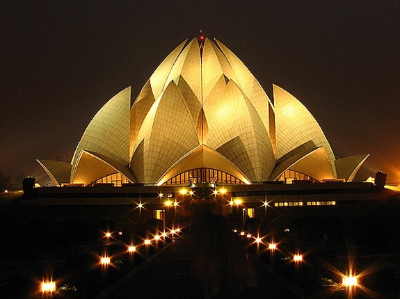 Lotus Temple Looks Amazing With Golden Night Lights