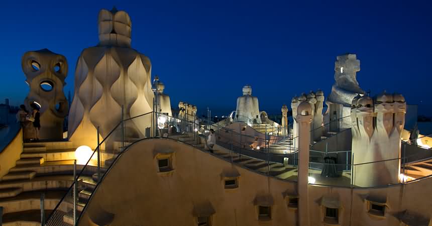 Night View Of The La Pedrera In Barcelona