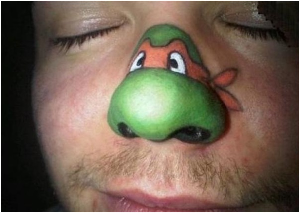 Ninja Turtle Funny Tattoo On Nose