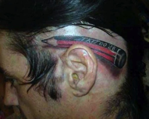 Pencil Behind The Ear Funny Tattoo