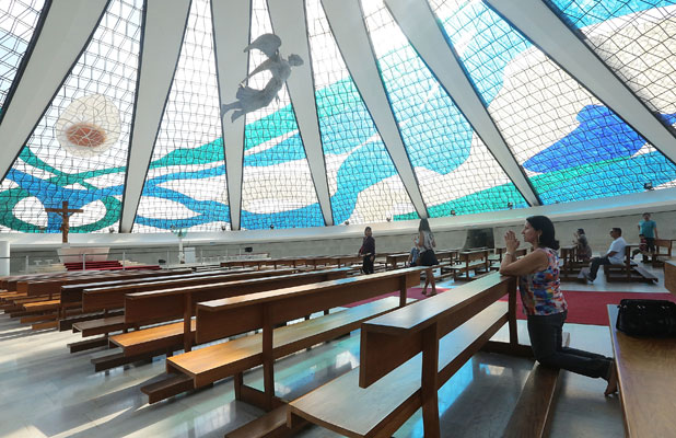 People Worship Inside The Cathedral of Brasília