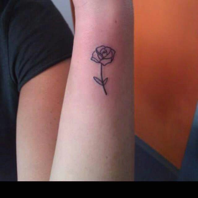 Small Black Outline Rose Tattoo on Wrist