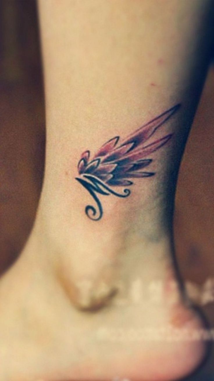 Small Black & Red Angel Wing Tattoo On Ankle
