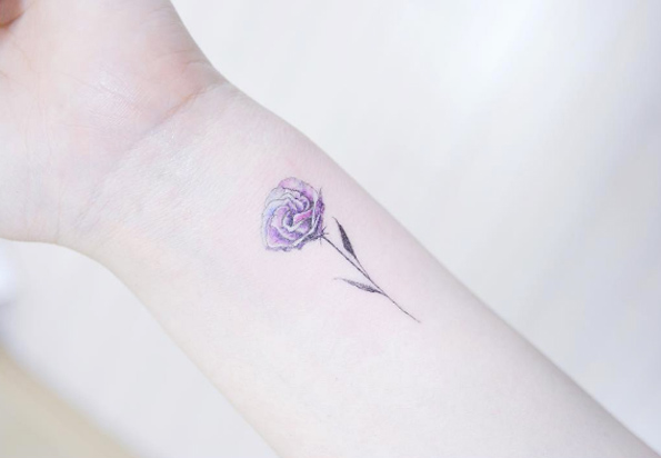Small Violet Rose Tattoo On Wrist