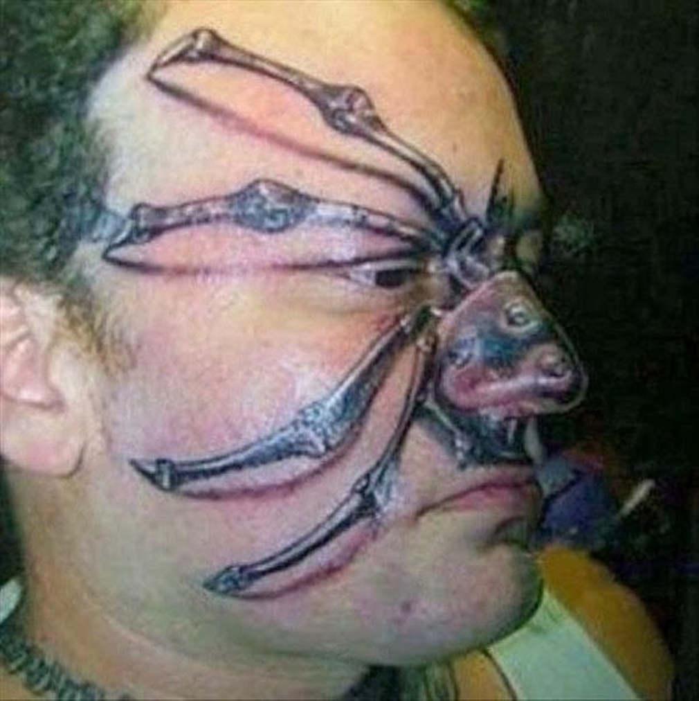 Spider On Face Funny Tattoo