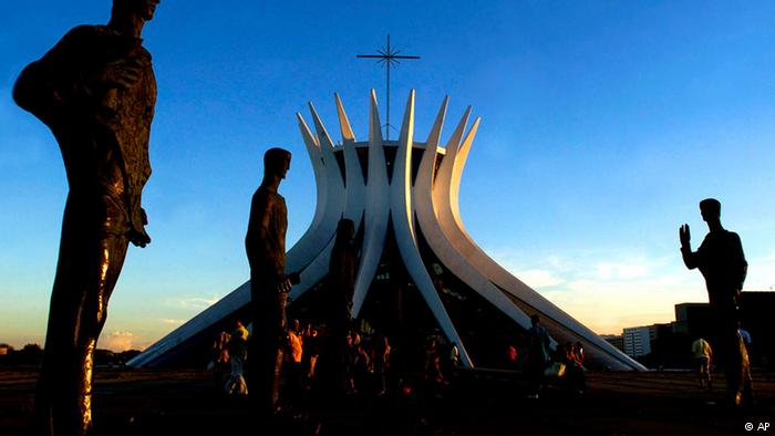Statues Of Apostles Are Seen In Front Of Cathedral of Brasília