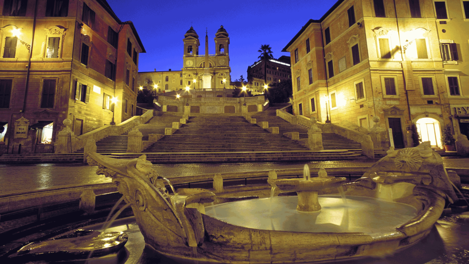 The Fountain And Spanish Steps At Night