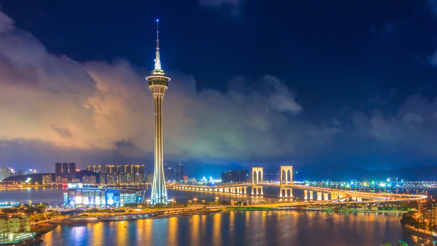 The Macau Tower And Bridge At Night