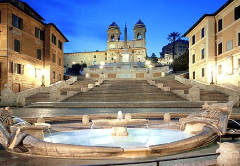 The Spanish Steps And Fountain At Dusk
